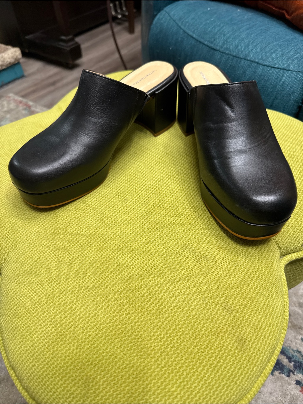 Intentionally Blank Black Platform Mule Clogs